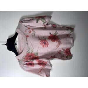 Anthropologie Pink Floral Puff Sleeve Sweater Medium